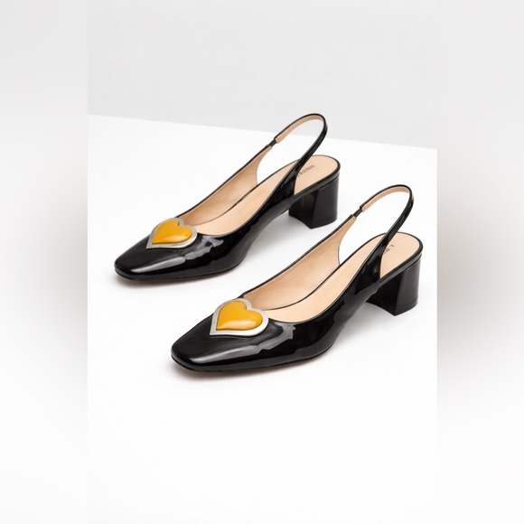 Unique Vintage ‘50s Black & Orange Heart Leatherette Slingback Heels, Sz 6, NWT! - Picture 12 of 16